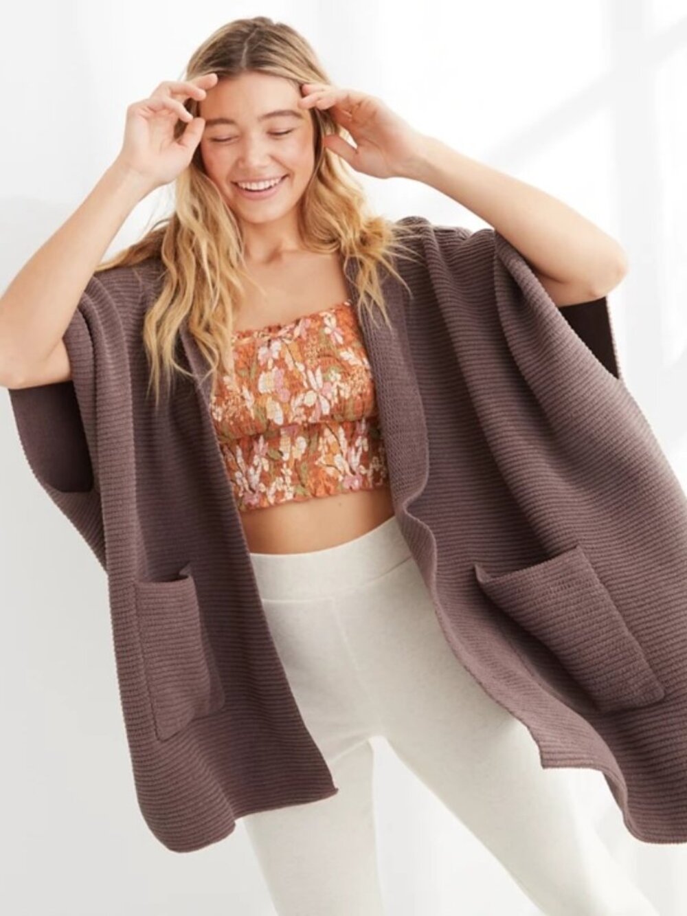 Aerie NWT Hooded Sweater Poncho in Relic Cozy Loungewear Oversized size XS/Small